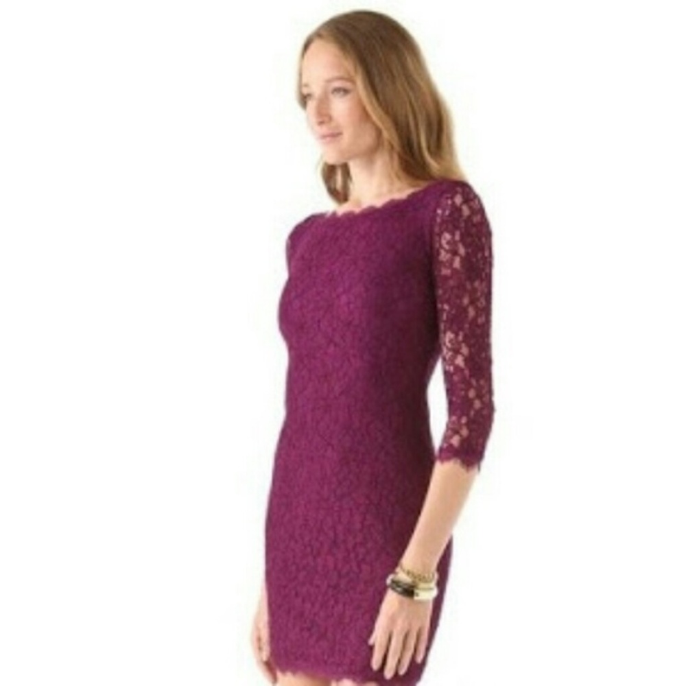 DVF Raspberry/Magenta Zarita Lace Dress, Size 6